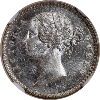 Rare NGC MS 64 Graded Silver Two Annas Coin of Victoria Queen Divided Legend of Calcutta Mint of 1841.