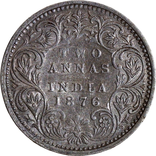 Very Rare Silver Two Annas Coin of Victoria Queen of Bombay Mint of 1876.