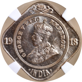 Rare NGC MS 63 Graded Cupro Nickel Two Annas Coin of King George V of Calcutta Mint of 1918.