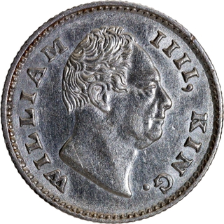Rare Silver Quarter Rupee F Raised Coin of King William IIII of Calcutta Mint of 1835.
