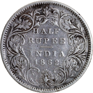 Very Rare Silver Half Rupee Coin of Victoria Queen of Calcutta Mint of 1862.