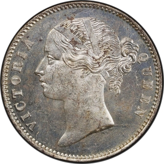 Rare PCGS MS 62 Graded Silver One Rupee Coin of Victoria Queen Divided Legend of Calcutta/Bombay Mint of 1840.