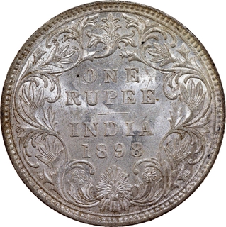 Silver One Rupee Coin of Victoria Empress of Bombay Mint of 1898.