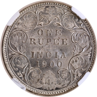 Scarce NGC MS 61 Graded Silver One Rupee Coin of Victoria Empress of Bombay Mint of 1900.