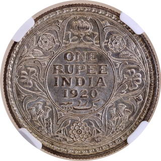 Scarce NGC MS 62 Graded Silver One Rupee Coin of King George V of Calcutta Mint of 1920.