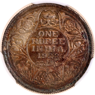 Rare NGS MS 62 Graded Tough Date Silver One Rupee Coin of King George V of Bombay Mint 1922.