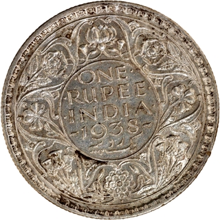 Rare Date Silver One Rupee Coin of King George VI of Bombay Mint of 1938.