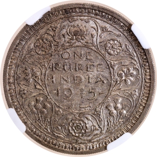 Very Rare NGC MS 61 Graded Large Five Silver One Rupee Coin of King George VI of Bombay Mint of 1945.