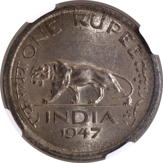 Rare NGC MS 63 Graded Nickel One Rupee Coin of King George VI of Lahore Mint of 1947.