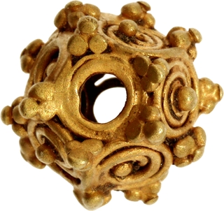 Very Rare Possibly Rigvedic Period Gold Ball (Filigree Bead). An exceptionally fine ancient gold filigree bead of hollow spherical form