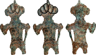  An Ancient Bronze Pendant Depicting a Crowned Mythical Human figure like Beast Possibly from Panchala Dynasty.