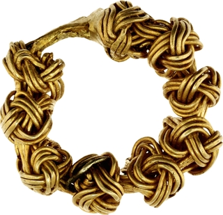 Very Rare Possibly Gupta Period Gold braided Earring. Intricately Woven Wire Design with Floral Terminals and Ingenious Locking Mechanism.
