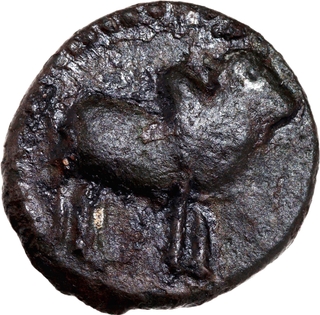 Very Rare Copper Alloy Coin of Pallavas of Kanchi of Bull and Vessel type.