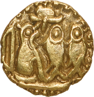 Gold One Eight Kahavanu Coin of Raja Raja I of Chola Empire. 