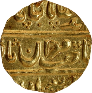Gold Half Mohur Token Imitating Stylization of Muhammad Shah Coin.