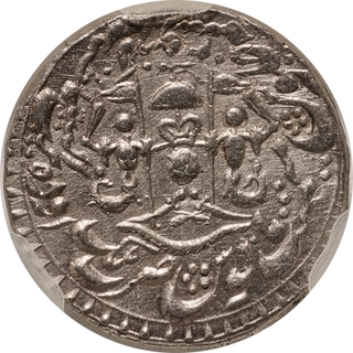 Awadh Wajid Ali Shah Lakhnau Mint Silver Rupee AH 1266/3 over 6 RY Tayed-e-Elah Couplet MS 63 NGS