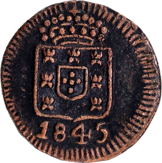 Indo-Portuguese Queen Maria II Goa Mint Copper 7½ Reis 1845 AD Rare in this grade.