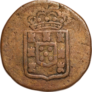 Rare Indo-Portuguese, Goa, D. Maria II Copper 15 Reis (1/4 Tanga) Coin.