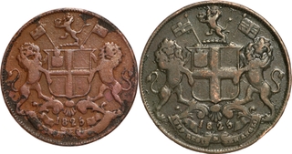 Reverse Inverted die axis Madras Presidency, Copper 2 & 4 Pies, AH 1240 /1825 AD, Royal Mint London Coin.