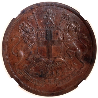 Very Rare NGC AU 58 BN Graded Copper Half Anna Coin of East India Company of Calcutta Mint of 1845.