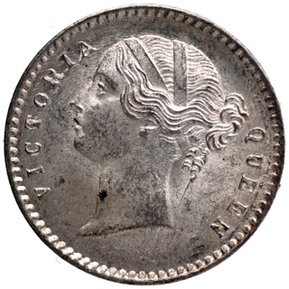 Gem Uncirculated Silver Two Annas Coin of Victoria Queen Divided Legend of Calcutta Mint of 1841.