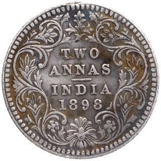 Scarce Silver Two Annas Coin of Victoria Empress of Calcutta Mint of 1898.