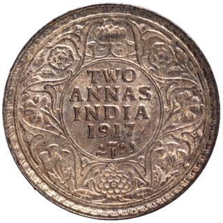 Uncirculated Silver Two Annas Coin of King George V of Calcutta Mint of 1917.