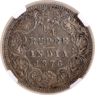 Very Rare NGC AU 53 Graded Silver Quarter Rupee Coin of Victoria Queen of Calcutta Mint 1876.
