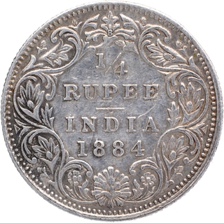 Silver Quarter Rupee Coin of Victoria Empress of Bombay Mint of 1884.