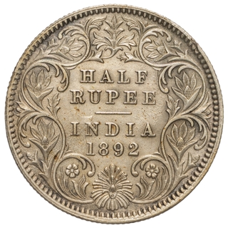 Silver Half Rupee Coin of Victoria Empress of Calcutta Mint 1892.