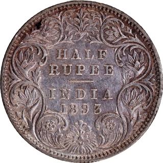 Silver Half Rupee Coin of Victoria Empress of Bombay Mint of 1893.