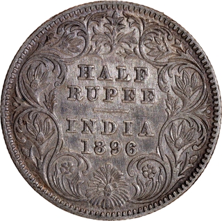 Silver Half Rupee Coin of Victoria Empress of Calcutta Mint of 1896.