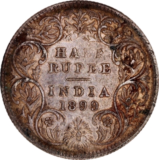 Silver Half Rupee Coin of Victoria Empress of Bombay Mint of 1899.