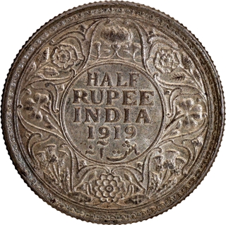 Uncirculated Silver Half Rupee Coin of King George V of Bombay Mint of 1919.