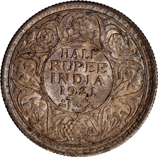 Rare Uncirculated Silver Half Rupee Coin of King George V of Calcutta Mint of 1921.