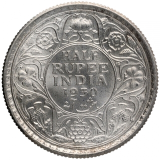 Rare Date Brilliant Uncirculated Silver Half Rupee Coin of King George V of Calcutta Mint of 1930.