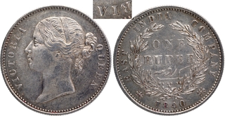 Silver One Rupee Coin of Victoria Queen Divided Legend of Calcutta Mint of 1840.