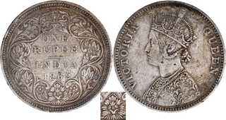 Silver One Rupee Coin of Victoria Queen of Bombay Mint of 1862 of A/II/0/7 Dots.