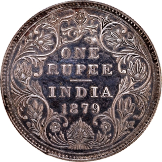Silver One Rupee Coin of Victoria Empress of Bombay Mint of 1879.