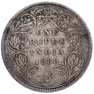 Silver One Rupee Coin of Victoria Empress of Bombay Mint of 1880.