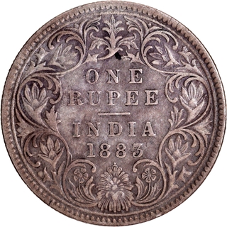 Silver One Rupee Coin of Victoria Empress of Bombay Mint of 1883.