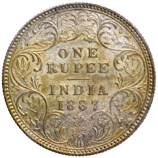 Silver One Rupee Coin of Victoria Empress of Bombay Mint of 1887.