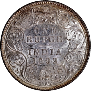 Rare Uncirculated Silver One Rupee Coin of Victoria Empress of Bombay Mint of 1892.