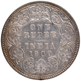 Silver One Rupee Coin of Victoria Empress of Bombay Mint of 1900.