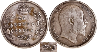 Scarce Silver One Rupee Three Diamonds Coin of King Edward VII of Calcutta Mint of 1903.