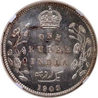 Very Rare NGC MS 64 Graded Silver One Rupee Coin of King Edward VII of Bombay Mint of 1903.