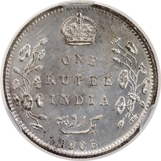 Rare NGS MS 64 Graded Silver One Rupee Coin of King Edward VII of Bombay Mint of 1905.