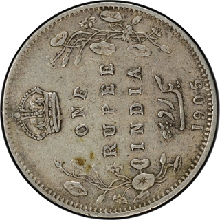 Very Rare PCGS VF 35 Graded Silver One Rupee Error Die Rotation Coin of King Edward VII of Bombay Mint of  1905.