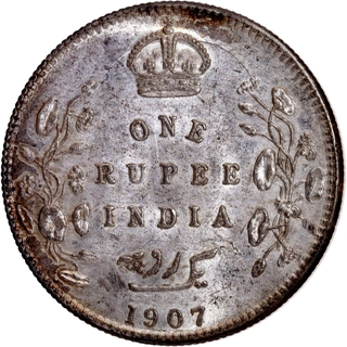 Silver One Rupee Coin of King Edward VII of  Calcutta Mint of 1907.