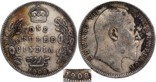 Very Rare 1908 (8 over 3) King Edward VII of Silver One Rupee Coin of Bombay Mint.